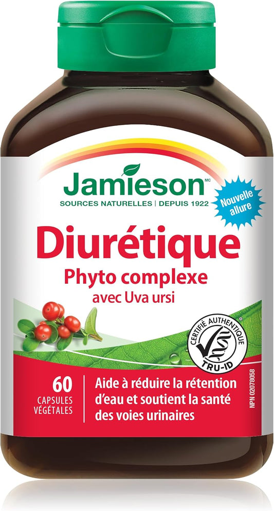 Jamieson Diuretic Herbal Complex, with Uva ursi, Helps Relieve Fluid Retention and Symptoms Associated with Minor UTI's. Non-GMO, Gluten-Free, 60 Vegetarian Capsules, Proudly Canadian