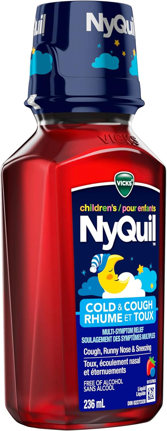 Vicks 儿童 NyQuil 感冒咳嗽糖浆,缓解咳嗽、流鼻涕、打喷嚏等多种症状,浆果味,6 岁以上适用,236 毫升