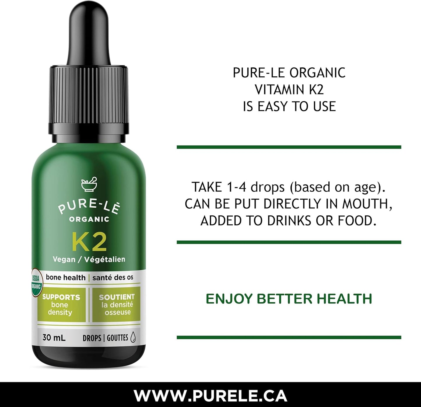 美國農業部有機維生素K2 (MK-7)滴劑,適合全家使用 - 完全生物可利用 - 速效,老少咸宜。猶太潔食認證,純素,非基因改造。無副作用 - 加拿大製造,超優質膳食補充劑