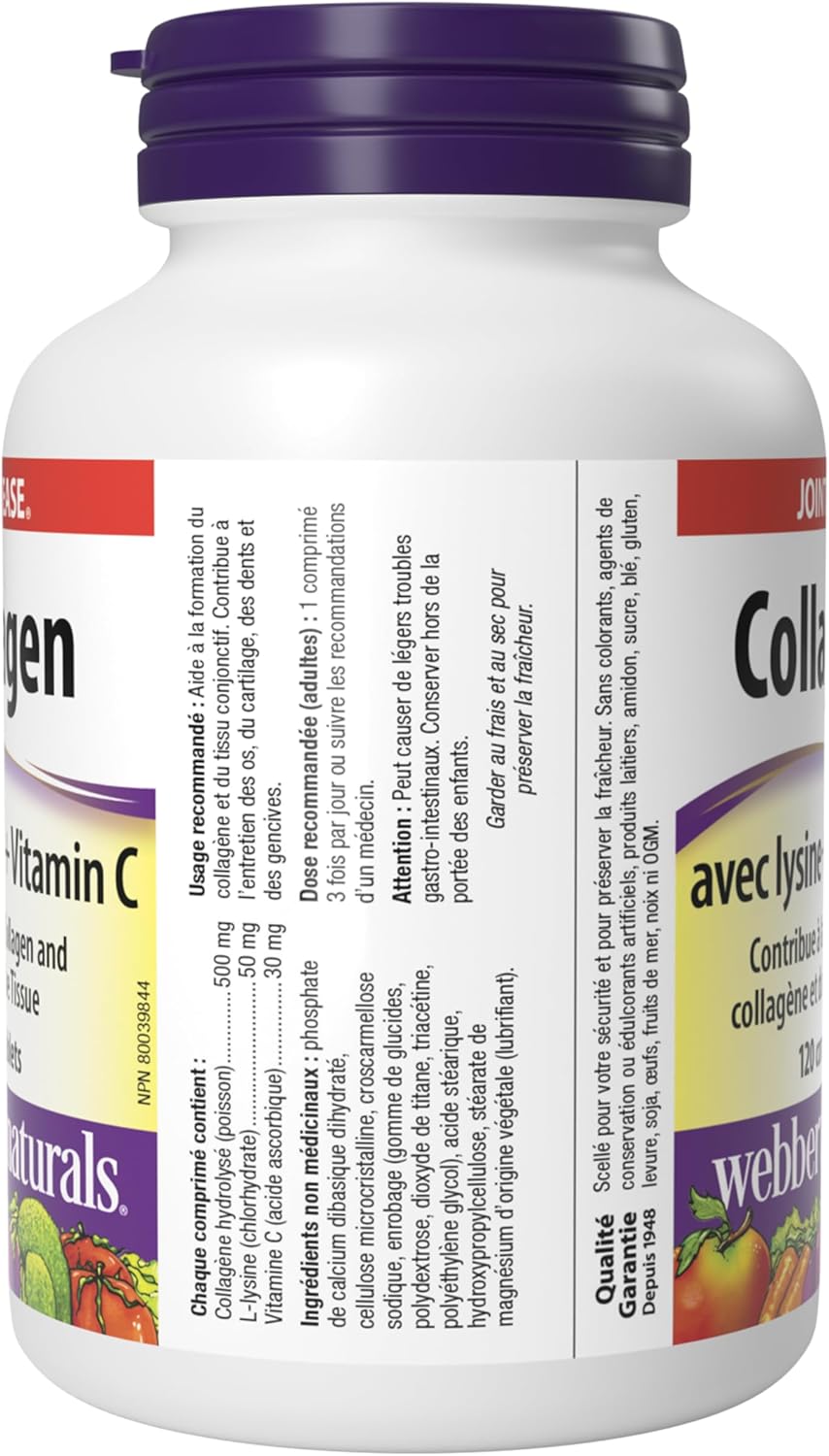 Webber Naturals 膠原蛋白,含賴氨酸和維生素 C,120 片,有助於支持關節、肌肉和皮膚