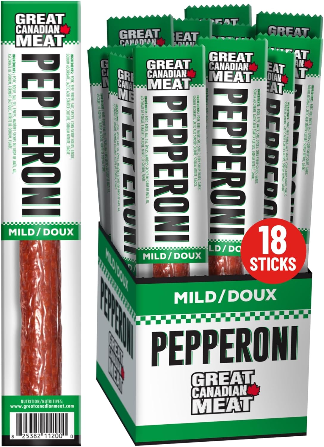 Mild Pepperoni Sticks Box 18 x 22g Caddy by Great Canadian Meat, Meat Snacks, Meat Sticks For Carnivores. Perfect For Snacking, Gluten Free, High In Protein