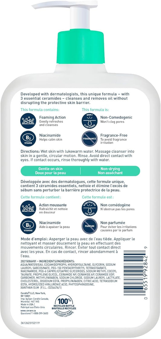 CeraVe Foaming Face Wash, Gentle Face Cleanser for Men & Women with Hyaluronic Acid, Niacinamide, Ceramides. Makeup Remover for oily skin, Fragrance-Free, Non-Comedogenic, Sensitive Skin, 473ML