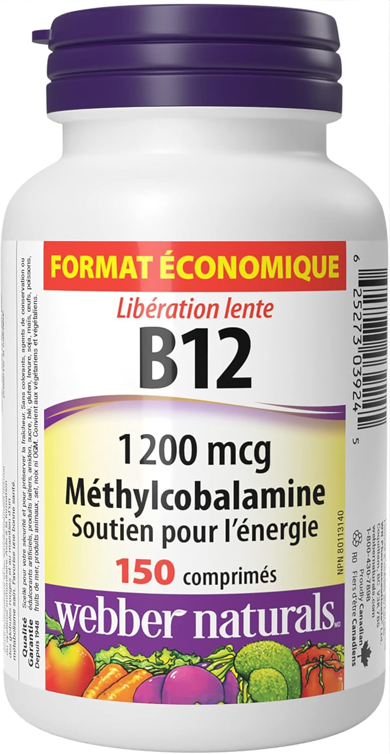 Webber Naturals 维生素 B12 1200 微克,定时释放,150 片,Omega-3 鱼油 1,000 毫克,210 粒软胶囊,支持心血管健康和大脑功能