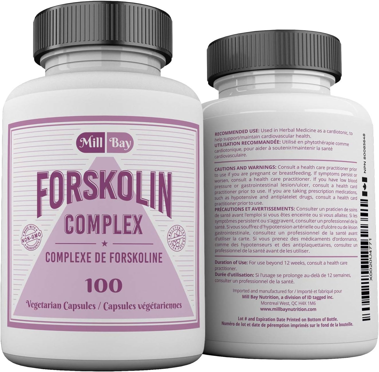 Mill Bay Forskolin Extract (Made in Canada) – 100 Capsules – 500mg Supplement for Men & Women – Helps Maintain Cardiovascular Health