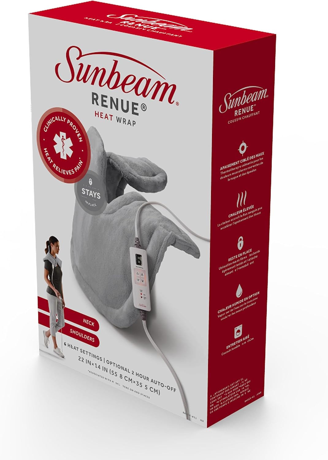 Sunbeam Renue Heat Wrap, Neck and Shoulder Tension Relief Heating Pad, Grey