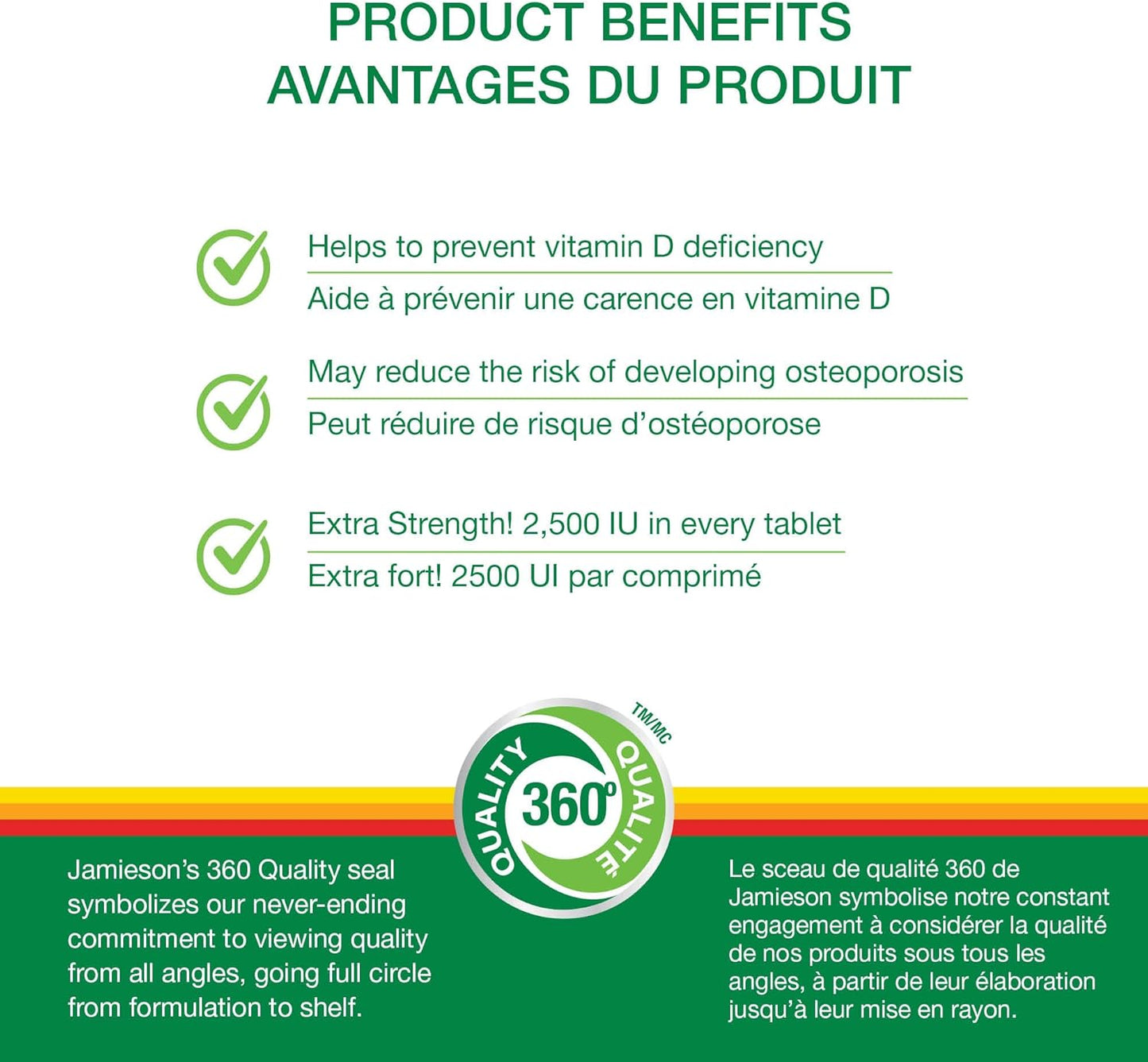 Jamieson 维生素 D3 2,500 IU 片剂,有助于预防维生素 D 缺乏症和骨质疏松症,增强免疫力,强健骨骼和牙齿。素食,非转基因,无麸质,180 片,加拿大制造