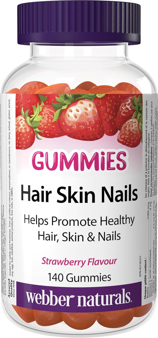 Webber Naturals 护发护肤护甲软糖,140 粒软糖,支持健康的头发、皮肤和指甲,纯素