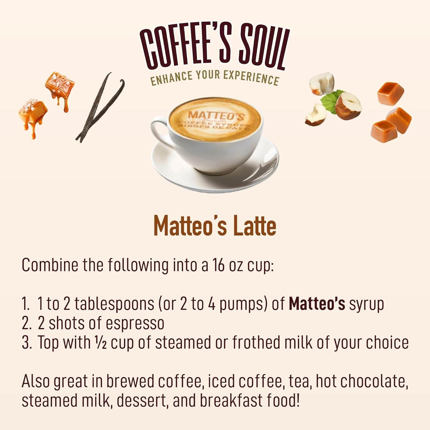 Matteo's Barista Style Sugar Free Coffee Syrup - 4 Flavor Variety Pack, No Calorie, Keto Friendly Coffee Syrups & Flavors, Delicious Flavor Coffee Syrup, Syrups For Coffee Drinks at Home & Work 25.4oz