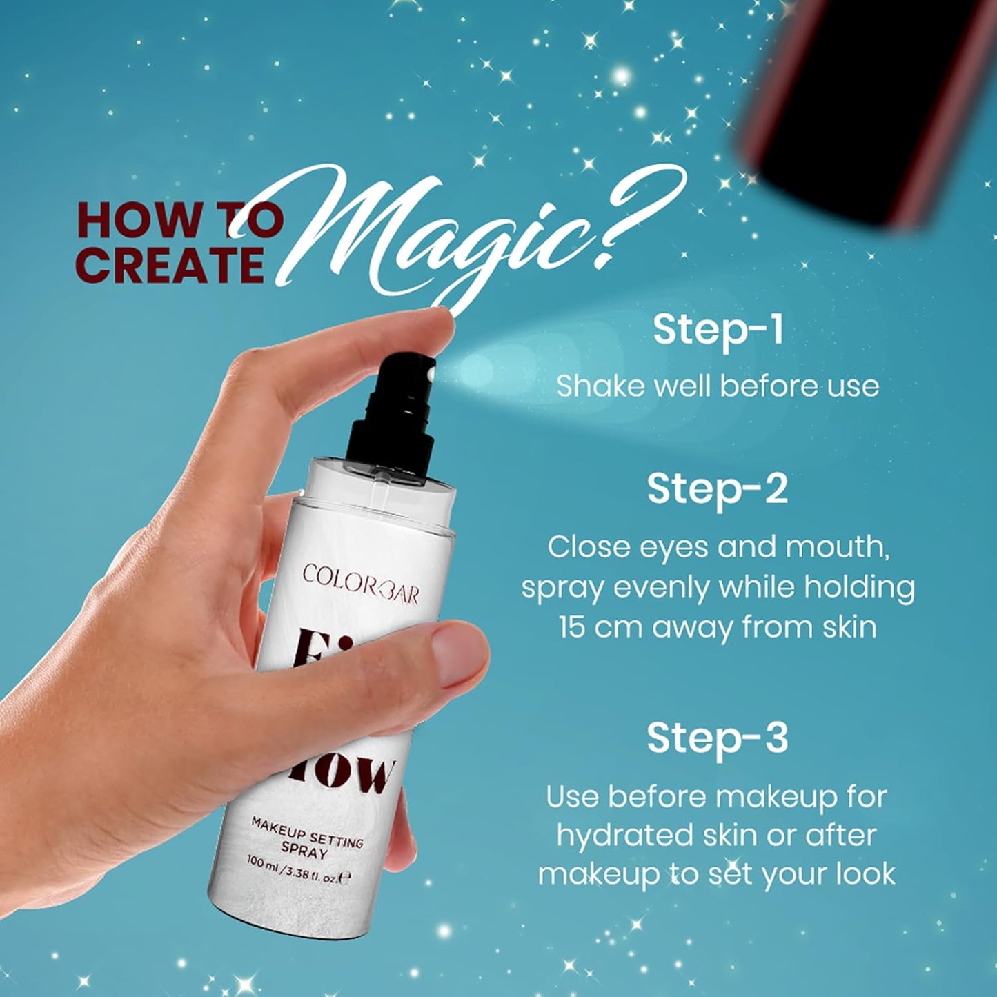 Colorbar Fix N Glow Spray - Makeup Setting Spray - Ultra Fine Mist Locks Makeup - Weightless Hydration and Pore-Blurring Finish - 100 ml