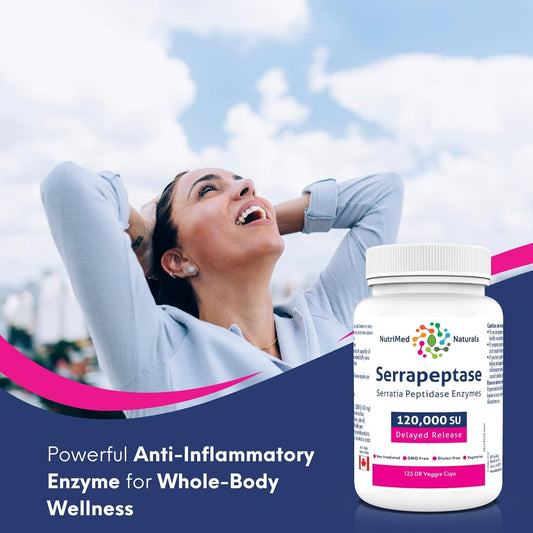 Nutrimed Naturals - 舍雷肽酶 120000,125 粒膠囊,125 天用量 - 高效系統性酵素補充劑,舍雷肽酶混合物,帶來最佳健康 - 經第三方測試 - 加拿大配製和製造