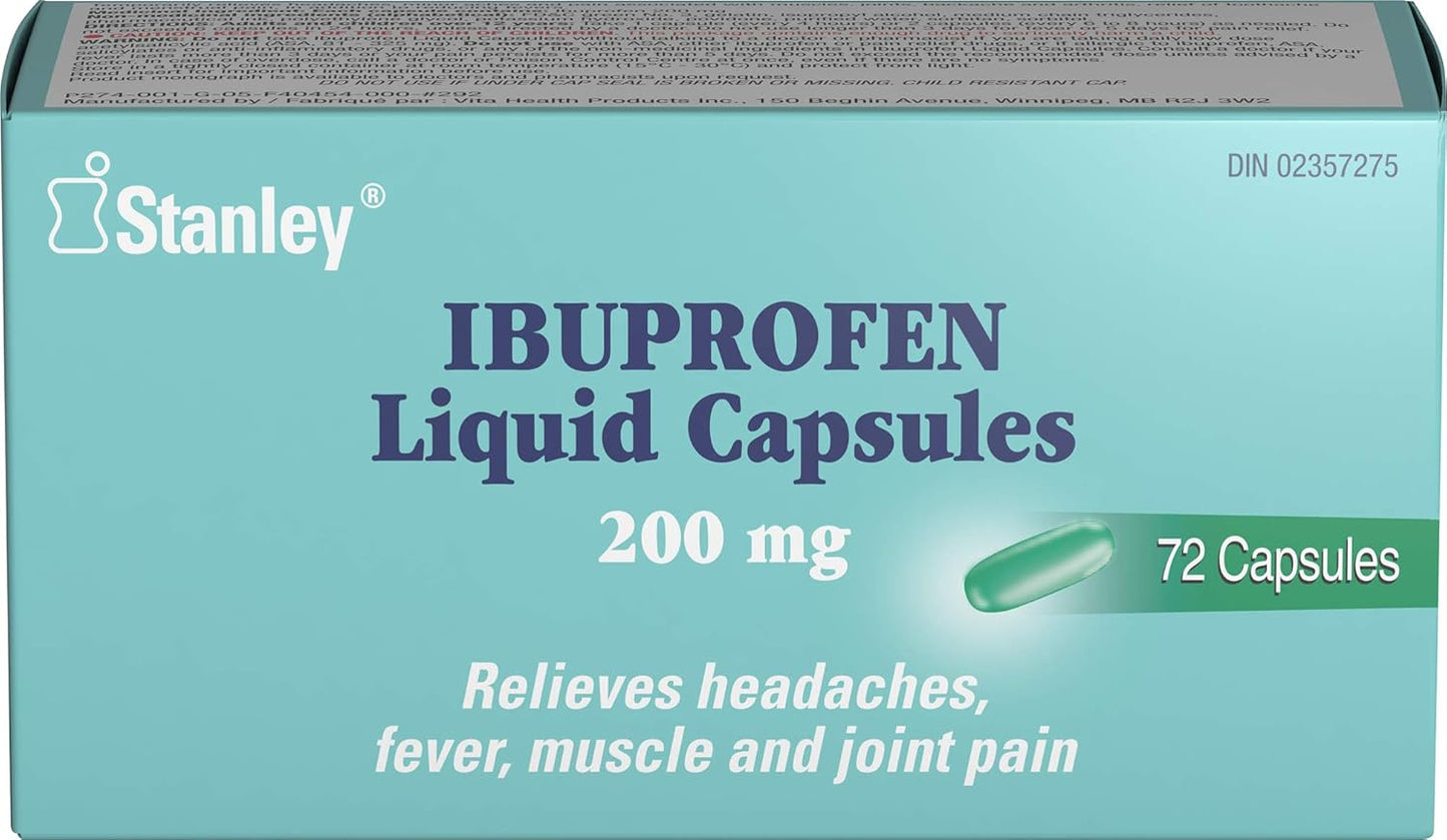Stanley Pharmaceuticals Ibuprofen, Relieves Headaches, Fever, Muscle and Joint Pain, 200mg, 72 Liquid Capsules