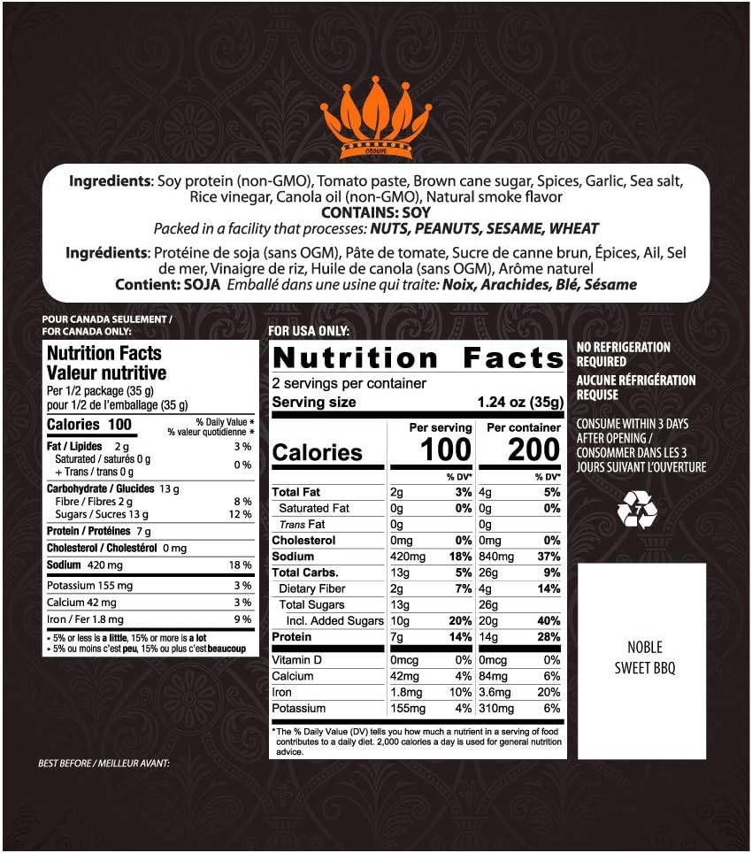 Noble Jerky 素食肉乾燒烤口味 - 14克植物蛋白,非基因,無人工添加劑,高蛋白零食,3包(70克/袋)