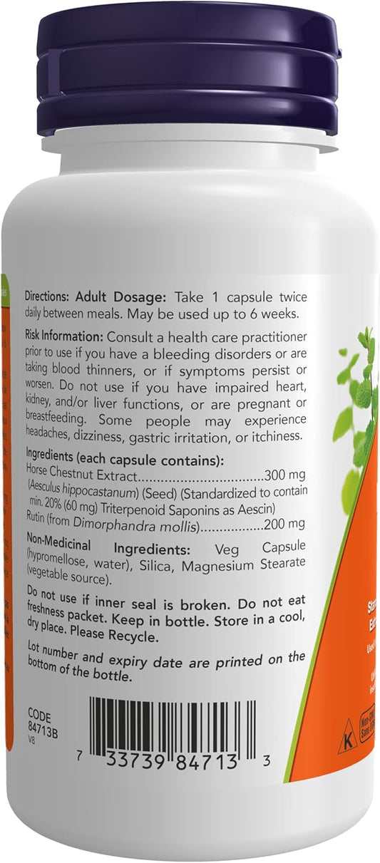 NOW Supplements, 七葉樹 300 毫克,添加蘆丁,循環支持*,90 粒素食膠囊