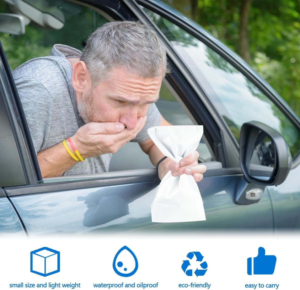 UPIQNG 30Pcs Barf Bags Disposable Vomit Bags Car Puke Bags Throw Up Sick Bags for Travel Motion Sickness Morning Sickness,White