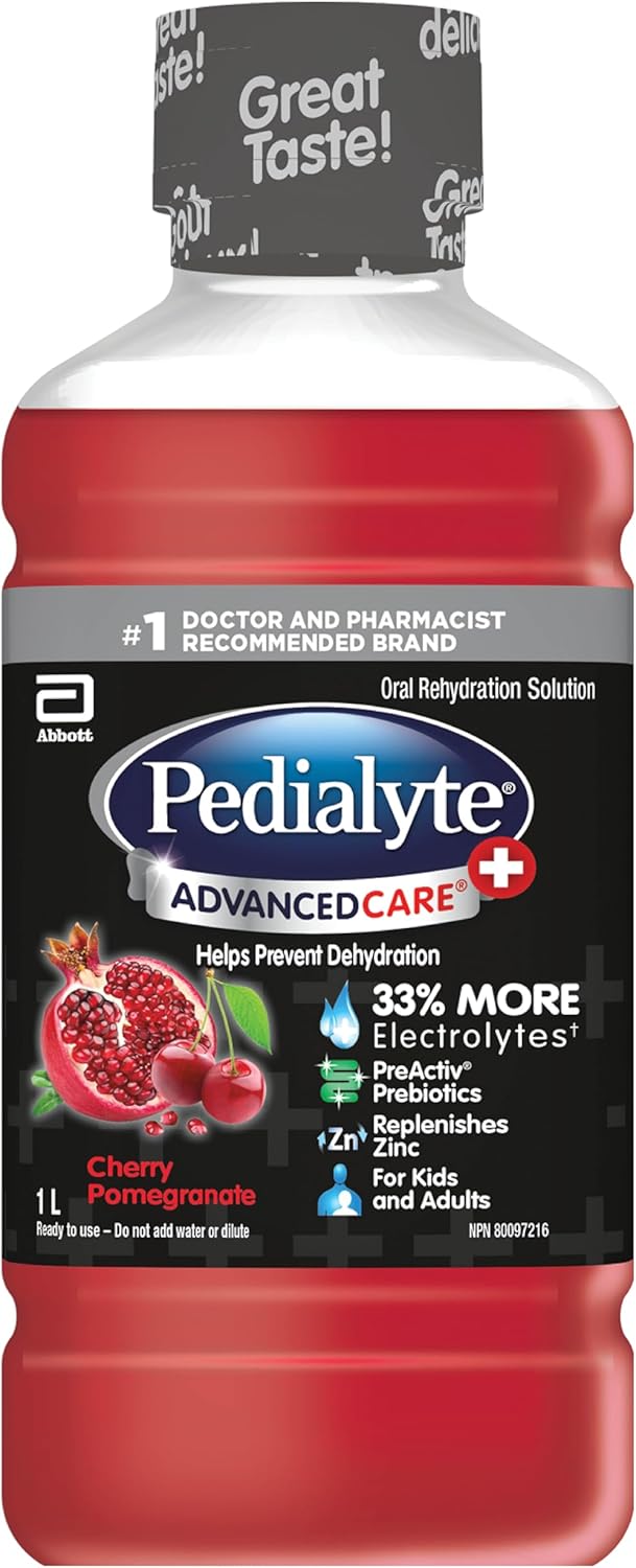 Pedialyte AdvancedCare Plus 电解质口服补液盐,含锌,增强免疫力,补充电解质,樱桃石榴味,1 升