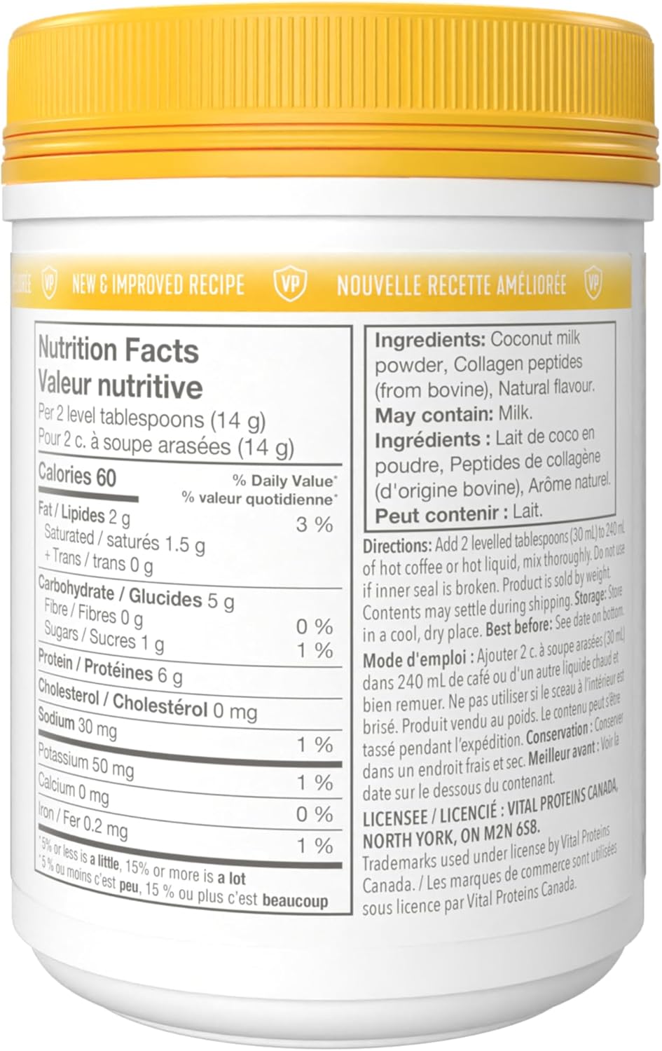 VITAL PROTEINS 胶原蛋白奶精,香草味,帮助身体形成胶原蛋白,每份含 6 克牛胶原蛋白肽,不添加糖,无麸质,犹太洁食认证,原始人饮食法友好,303 克