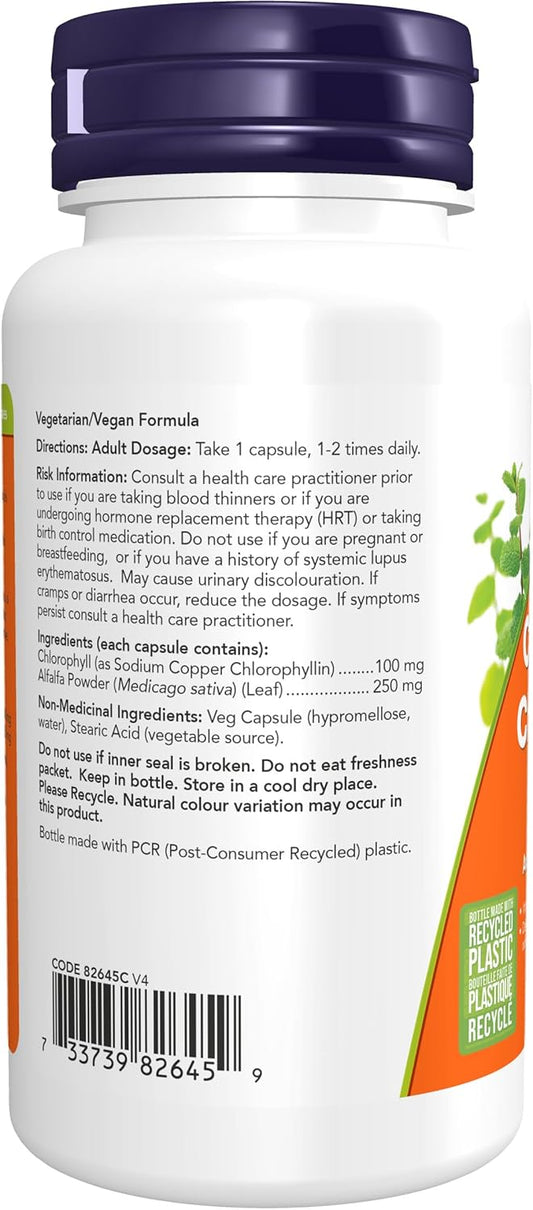 NOW Supplements, Chlorophyll 100 mg with Alfalfa Powder, Green Superfood, 90 Veg Capsules