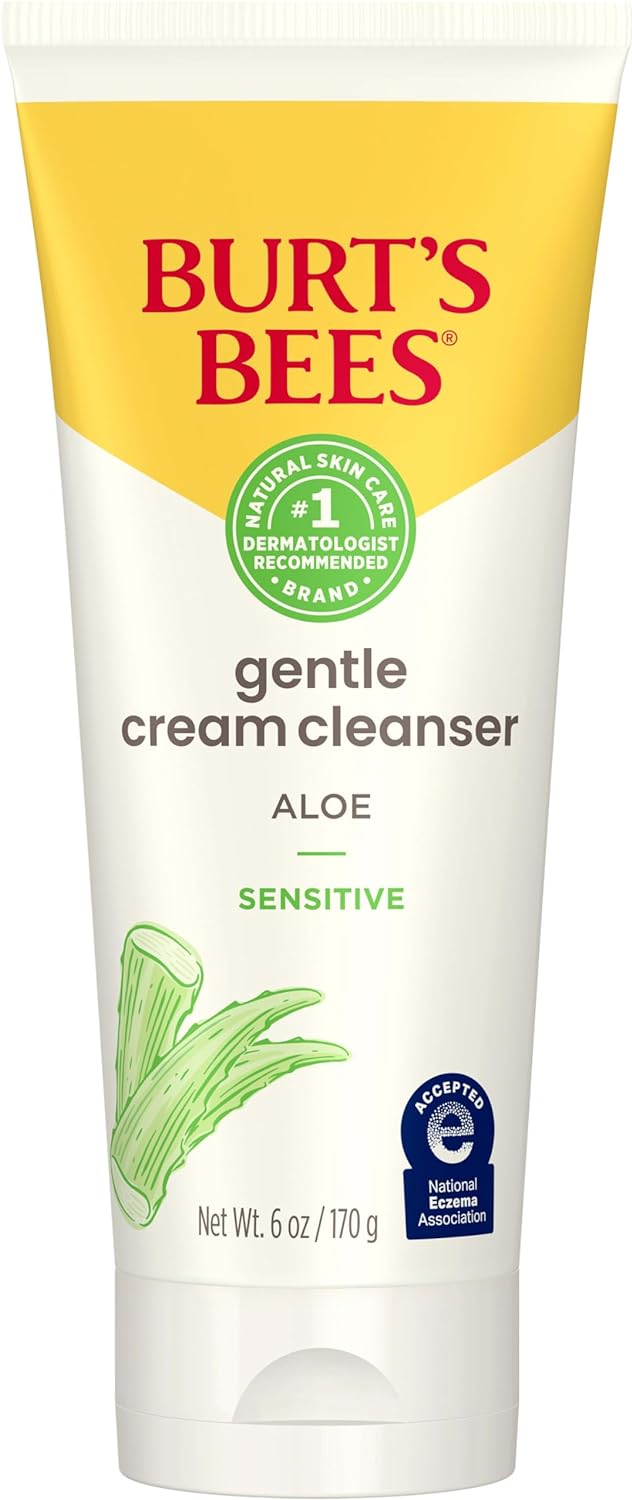 Burt's Bees Sensitive Facial Cream Cleanser Daily Face Wash for Sensitive Skin with Cotton Extract, 98.9% Natural Origin, Developed with Dermatologists, 170g, Face Cleanser