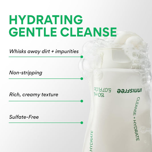 悅詩風吟綠茶氨基酸潔面泡沫,不含硫酸鹽的韓國保濕潔面乳,泡沫溫和,pH 值平衡的護膚產品