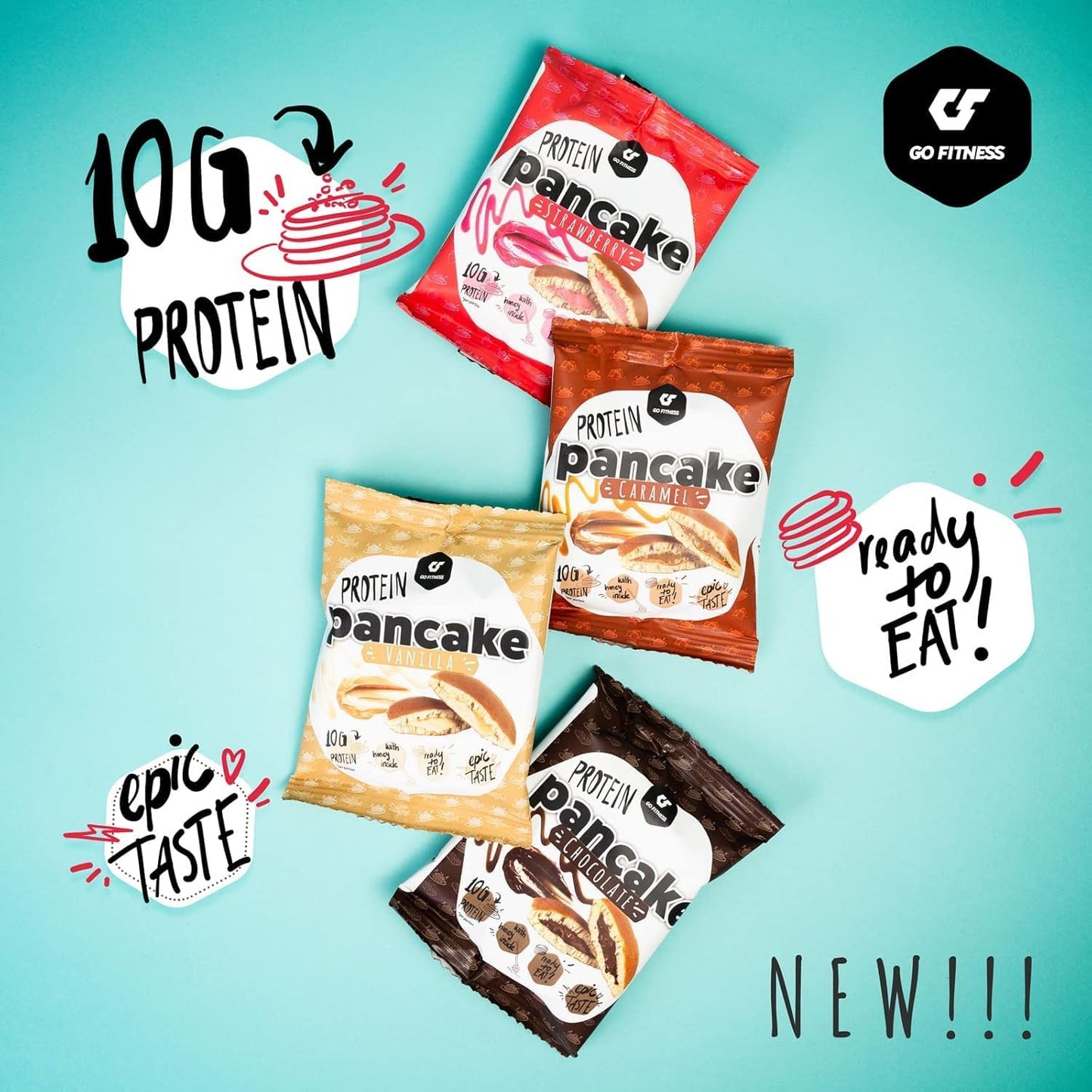 Go Fitness 12 Protein Pancakes - Caramel High Protein Snack, Freshly Baked & Extremely Delicious 12 x 50 g