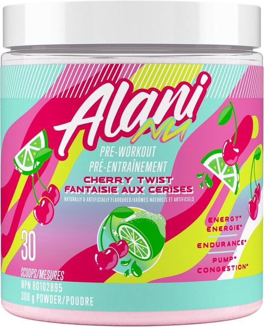 Alani Nu 运动前粉 | 氨基能量提升 | 耐力补充剂 | 无糖 | 100 毫克咖啡因 | L-茶氨酸、β-丙氨酸、瓜氨酸 | 30 份(樱桃味)