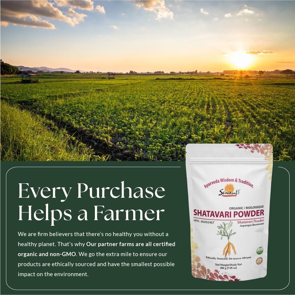 Organic Shatavari Powder 200g/ NPN 80092467/ Asparagus Racemosus/Adaptogen/Energy & Stress