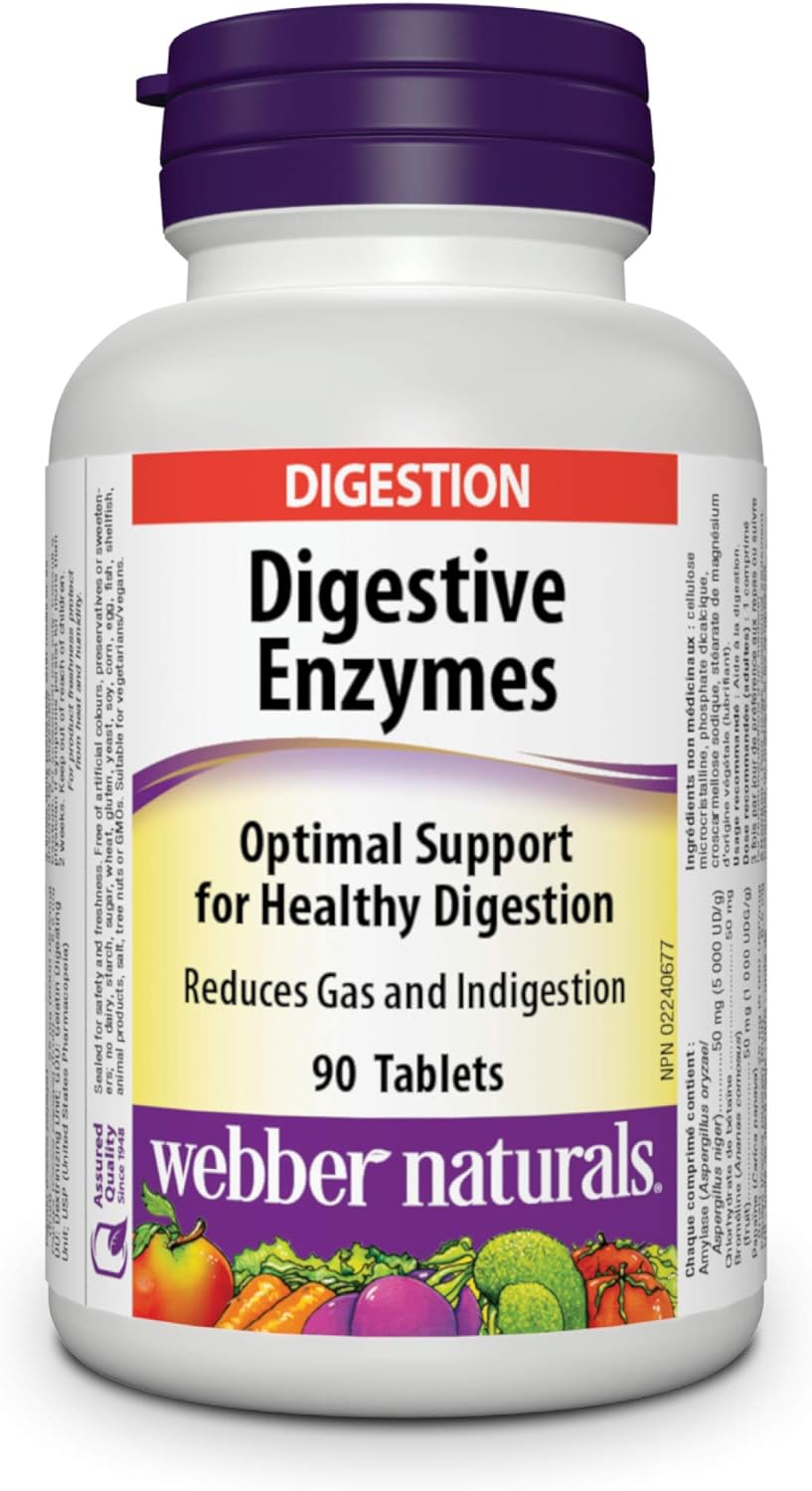 Webber Naturals Probiotic 50 Billion Active Cells, 10 Probiotic Strains, 30 Capsules, For Digestive Health, Vegetarian & Digestive Enzymes, 90 Tablets, Digestive Support, Vegan