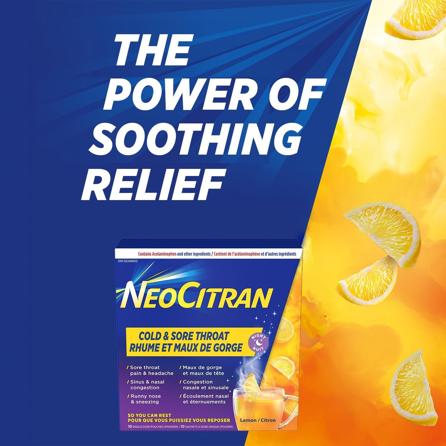 NeoCitran 感冒和咽喉痛夜间缓解片,柠檬味,10 片