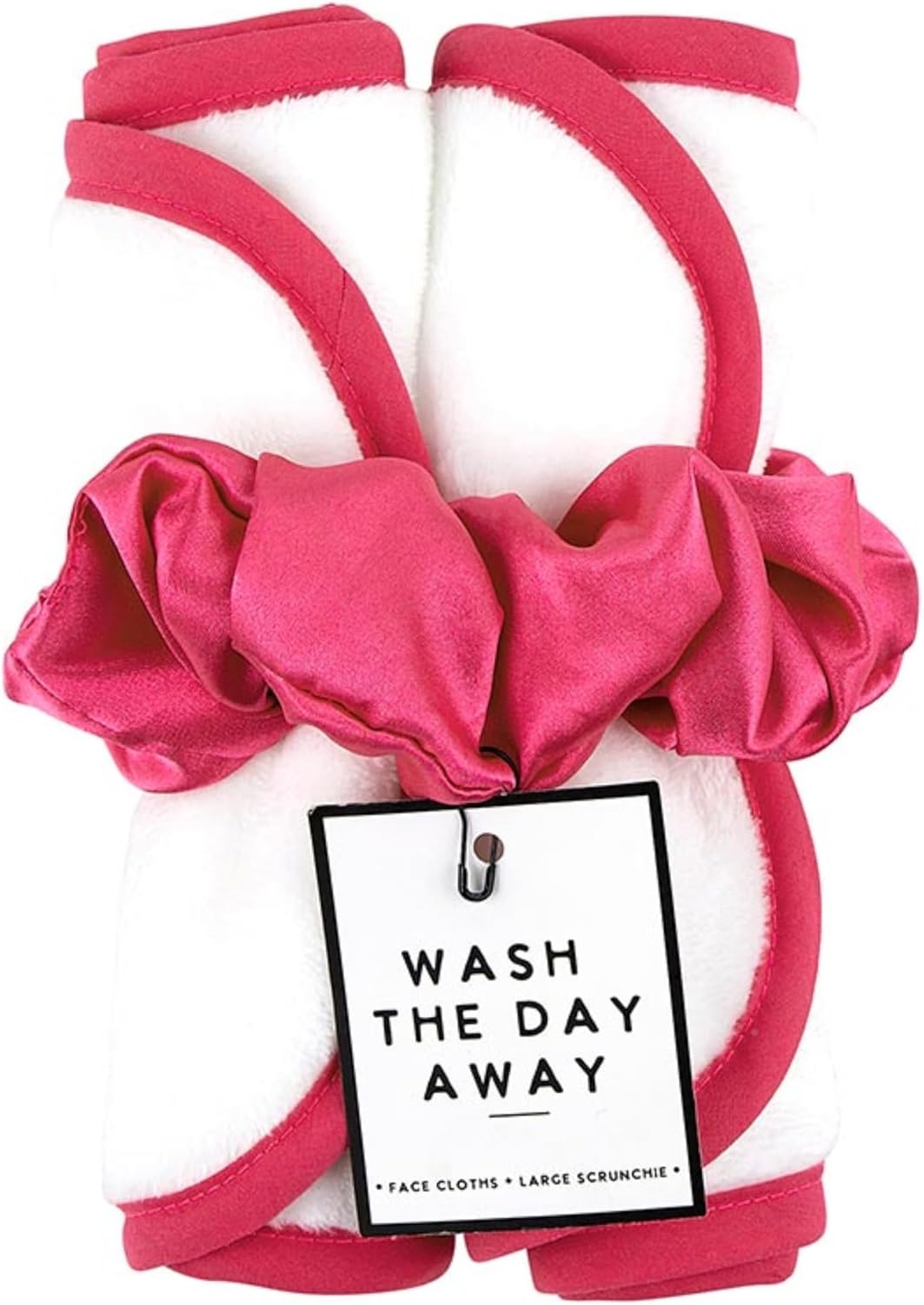 Bella Sleep + Spa Reusable Makeup Remover Facial Cloths and Scrunchie Facial Care Set, 3-Piece, Hot Pink