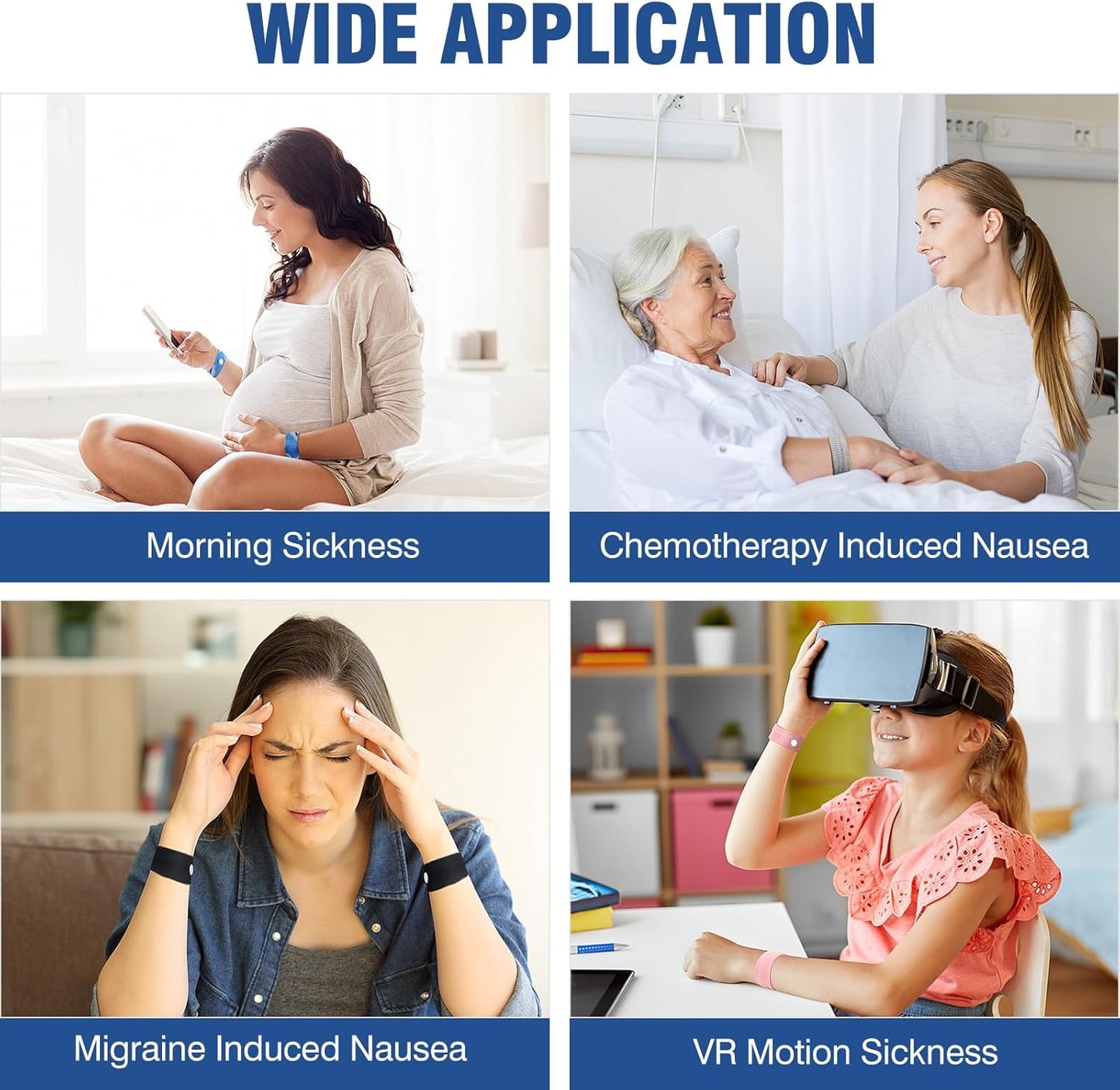 Hionfurt 成人和兒童暈車手環,用於暈車、懷孕噁心緩解、晨吐緩解、穴位按摩手環 - 2 對,灰色、黑色