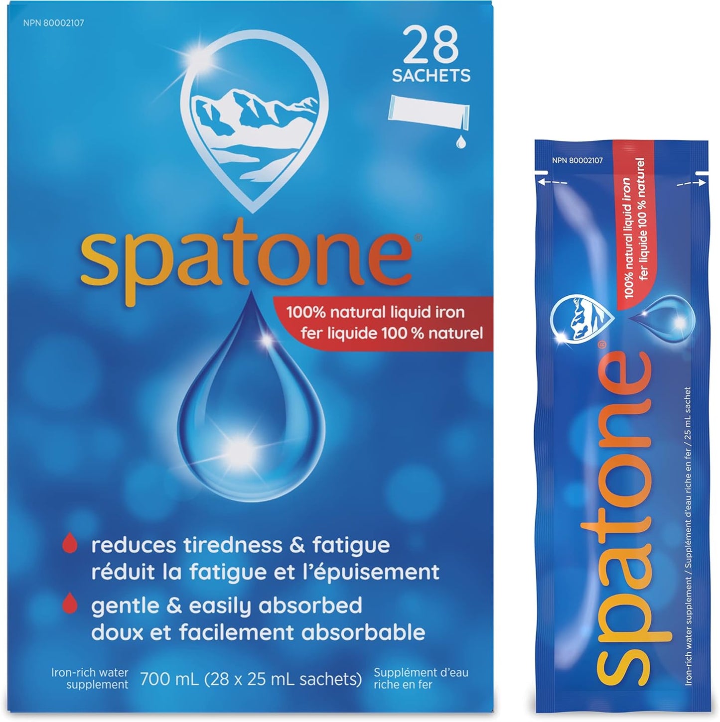 Spatone 100% 天然液態鐵補充劑,原味,純素,減少疲勞,28 袋 x 25 毫升,700.0 毫升(1 包)