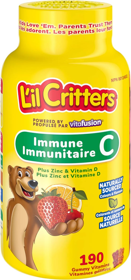 L'IL CRITTERS 免疫 C Plus 锌软糖维生素,天然色素和香料,190 粒