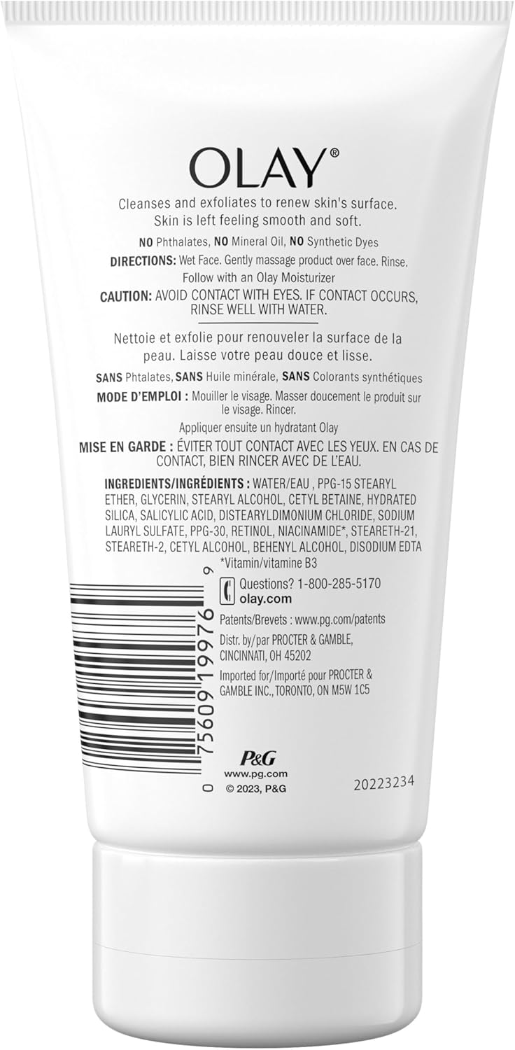 Olay Renewing Retinol Face Cleanser, Exfoliating Face Wash with Retinoid Complex Deep Cleans and Renews Skin Surface, Fragrance Free, 150 mL
