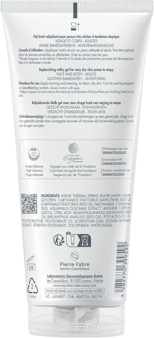 Eau Thermale Avène XeraCalm A.D Replenishing Milky Gel for Very Dry & Eczema-Prone Skin, Dermatologist Tested & Suitable for Sensitive Skin, 200 ml
