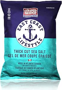 Covered Bridge Potato Chips – East Coast Lifestyle Thick Cut Sea Salt Chips – Gluten Free, Kosher, Kettle Cooked with Round White Potatoes, Made in Canada, 12 Count of 142g Size Bag