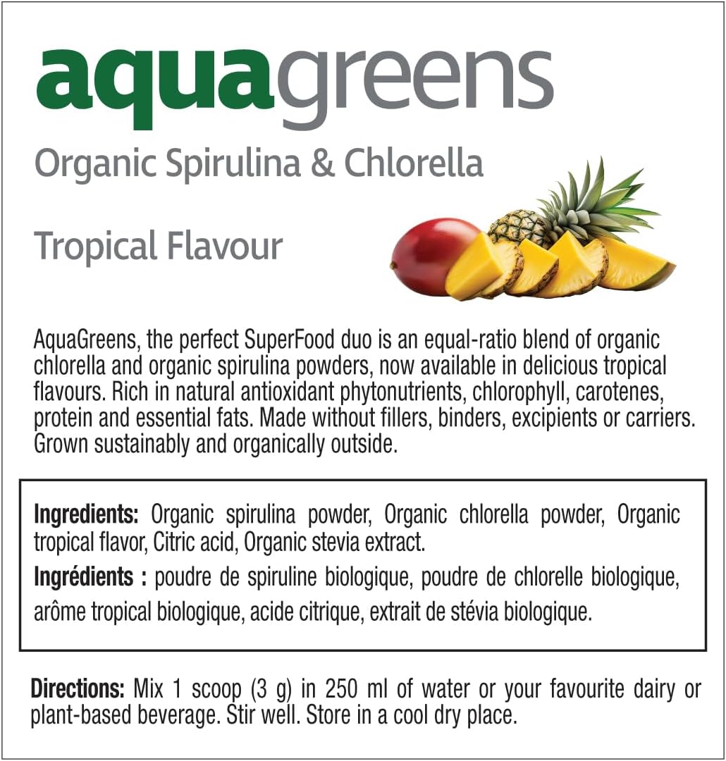 Prairie Naturals Organic Aqua Greens, Organic Spirulina & Chlorella Blend, Green Energizer, Detoxification, Antioxidant, Third-party tested, Vegan, Gluten-Free, Non-GMO, Grown sustainably and organically outside, Tropica…