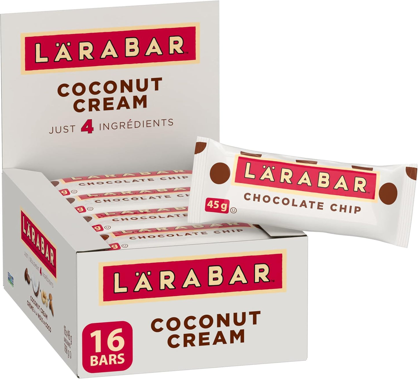 Larabar Gluten Free Coconut Cream Fruit and Nut Energy Bar, 16-Count, 768 Gram & Gluten Free Chocolate Chip Fruit and Nut Energy Bar, 16-Count, 720 Gram