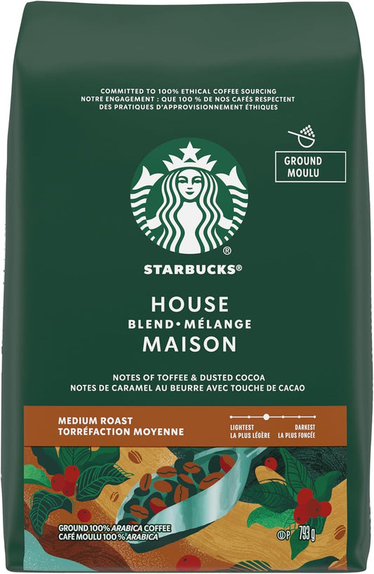 星巴克混合烘焙研磨咖啡,中度烘焙,口感顺滑均衡,采用 100% 阿拉比卡咖啡豆制成,适用于滴滤咖啡机、手冲咖啡机和法式压滤壶,793 克