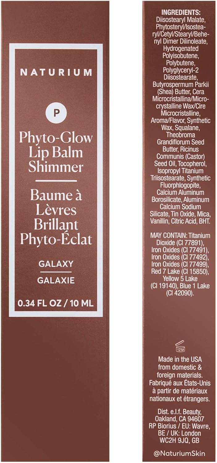 Naturium Phyto-Glow 唇膏閃光,滋養和保濕雙唇,含乳木果油、古布阿蘇脂、植物角鯊烷和 Geodiamond 珍珠,10 毫升/0.34 液盎司,顏色:Galaxy