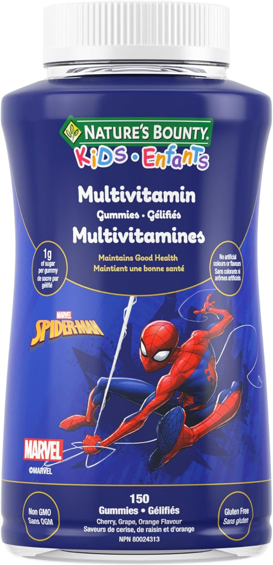NATURE'S BOUNTY KIDS Multivitamin, Marvel Spider-Man, Only 1g Sugar Per Gummy, Supports Immune System, Eye Health, Bones, And Teeth, Source of Antioxidants, Gluten-free, Fruit Flavoured Gummies, 375 g