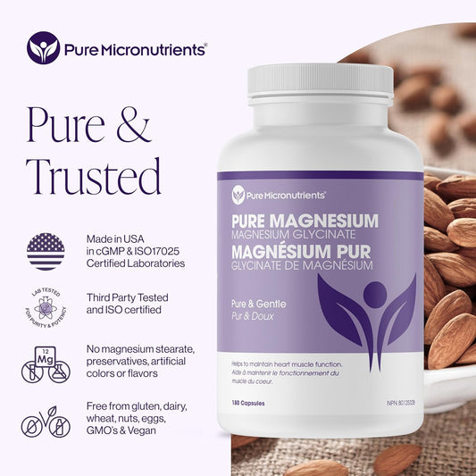 純微量營養素甘氨酸鎂補充劑(螯合型)200毫克,180粒