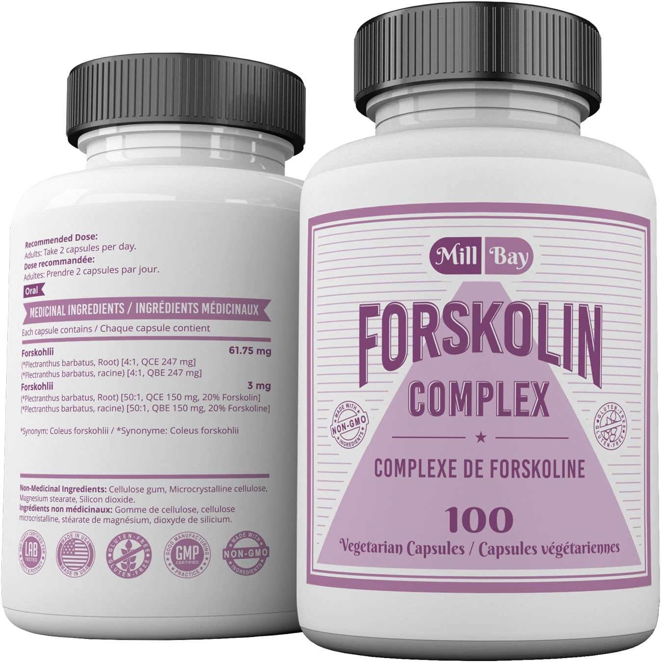 Mill Bay Forskolin Extract (Made in Canada) – 100 Capsules – 500mg Supplement for Men & Women – Helps Maintain Cardiovascular Health