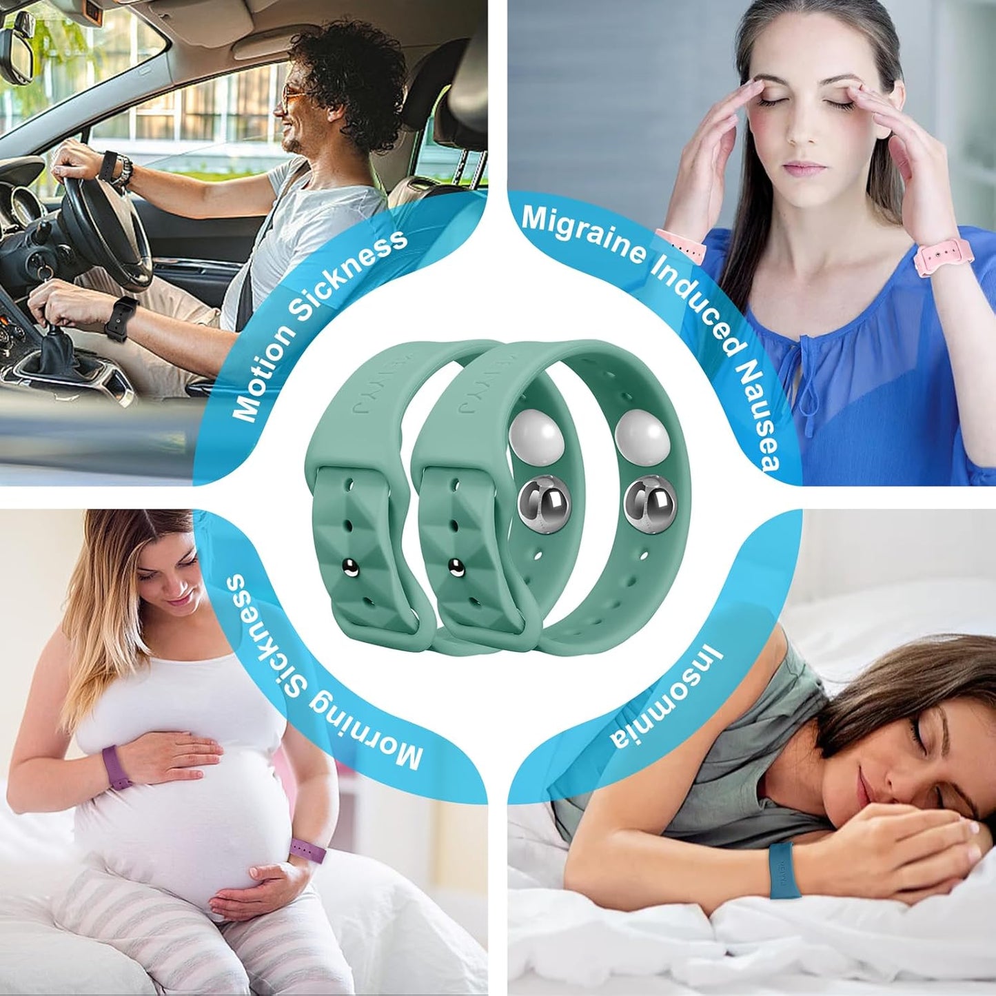 MEIYYJ 成人和儿童晕船腕带,适用于游轮旅行晕船腕带,自然缓解恶心(1 对绿色)