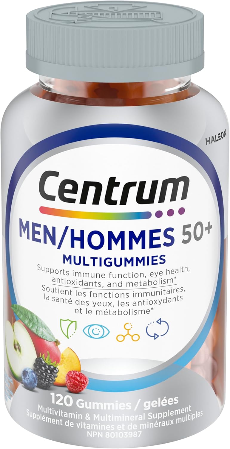 Centrum Men 50 Plus 複合維生素/礦物質軟糖,適合 50+ 男性,櫻桃、漿果和蘋果口味,120 粒