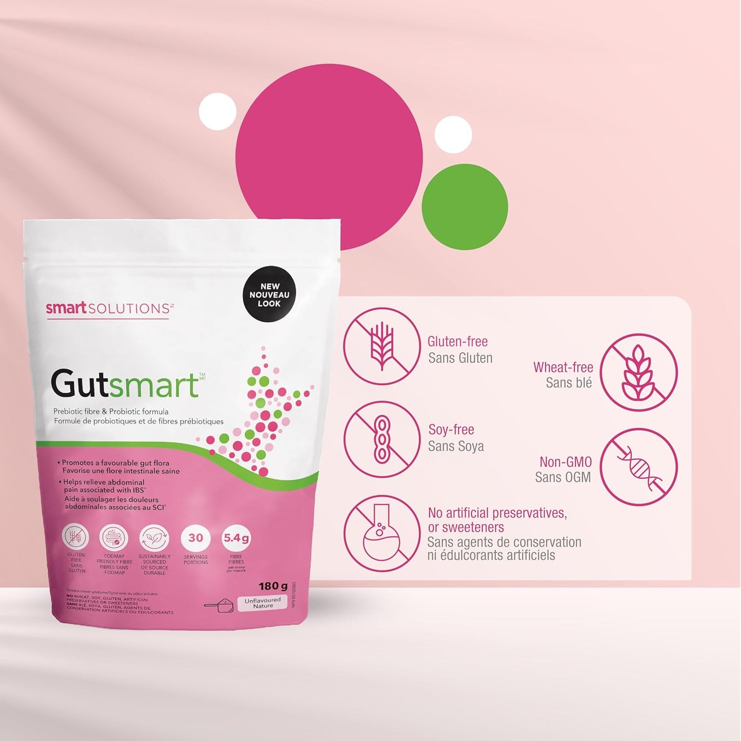 Smart Solutions Gutsmart 无味益生元和益生菌配方,促进肠道菌群健康,帮助缓解肠易激综合征 (IBS) 引起的腹痛。含 5.4 克膳食纤维,无麸质、非转基因、无大豆、无添加剂……