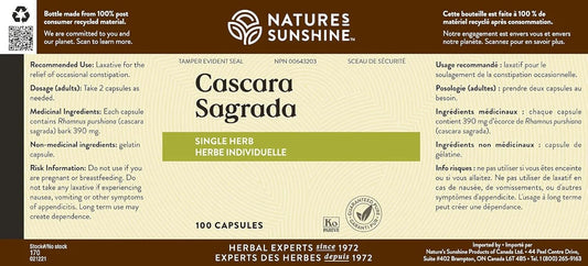 Nature's Sunshine Cascara Sagrada, 100 capsules