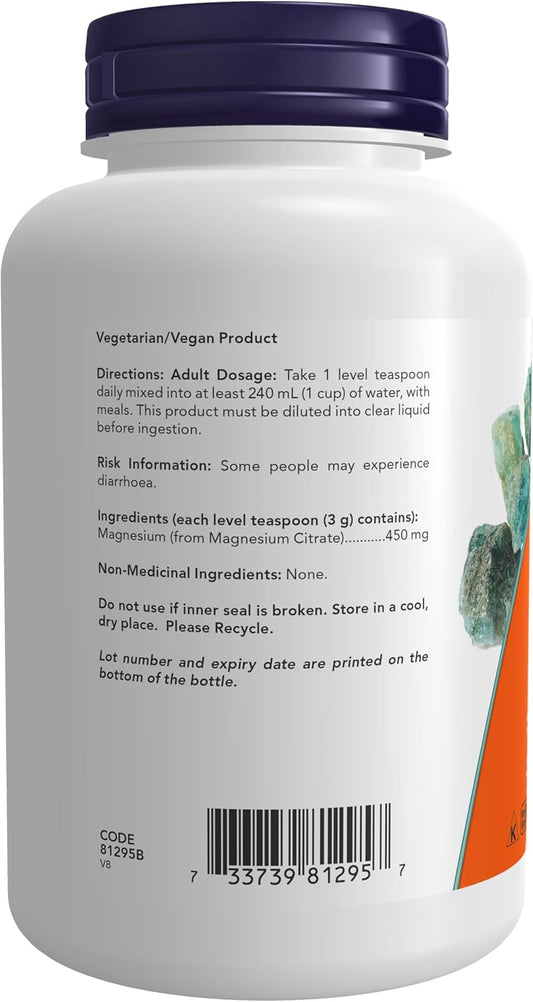 NOW Supplements,檸檬酸鎂純粉,酵素功能*,神經系統支持,227克