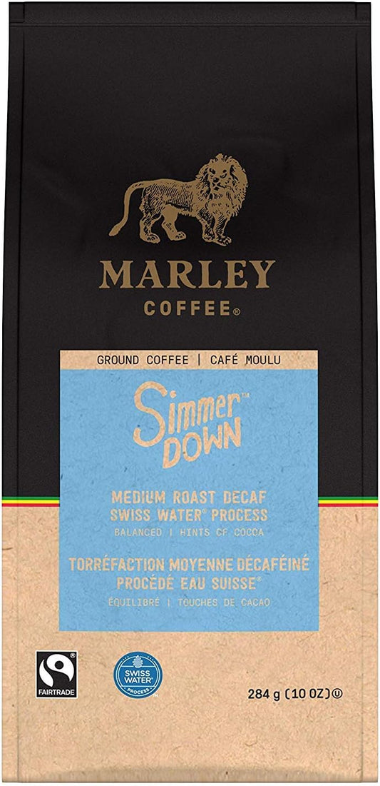 Marley Coffee Simmer Down 低因研磨咖啡,瑞士水處理,中度烘焙,10 盎司
