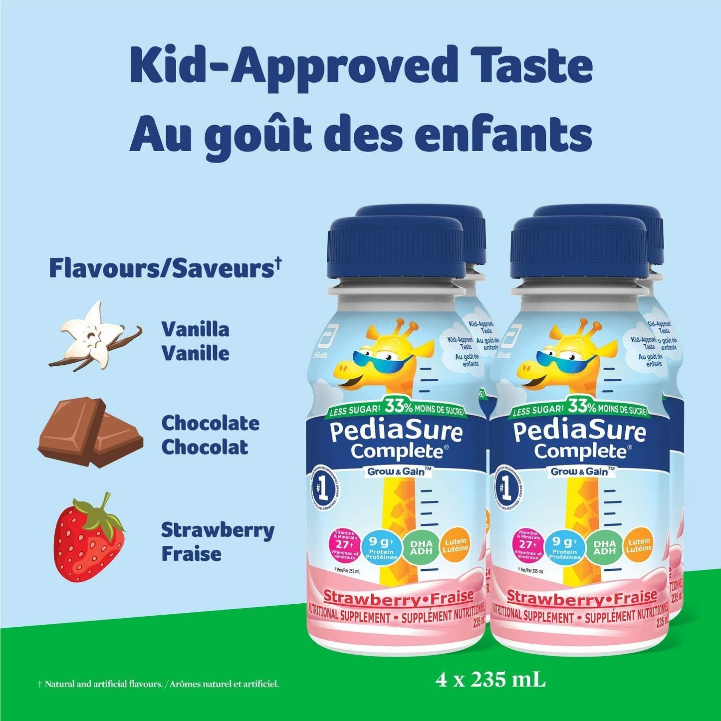 PediaSure Complete Reduced Sugar,减少 33% 的糖,营养补充剂,4 x 235 毫升,草莓味,940 毫升