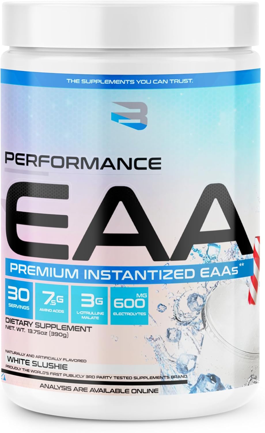 Believe Supplements 高性能 EAA - 必需氨基酸配方 | 促进肌肉恢复、性能和补水 | 提供无糖美味口味!(30 份,白色冰沙)